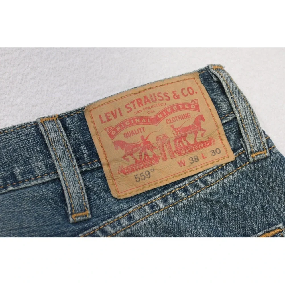 Levis 559 Relaxed Straight Jeans Mens 38x30‎ Blue Excellent Medium Wash Denim